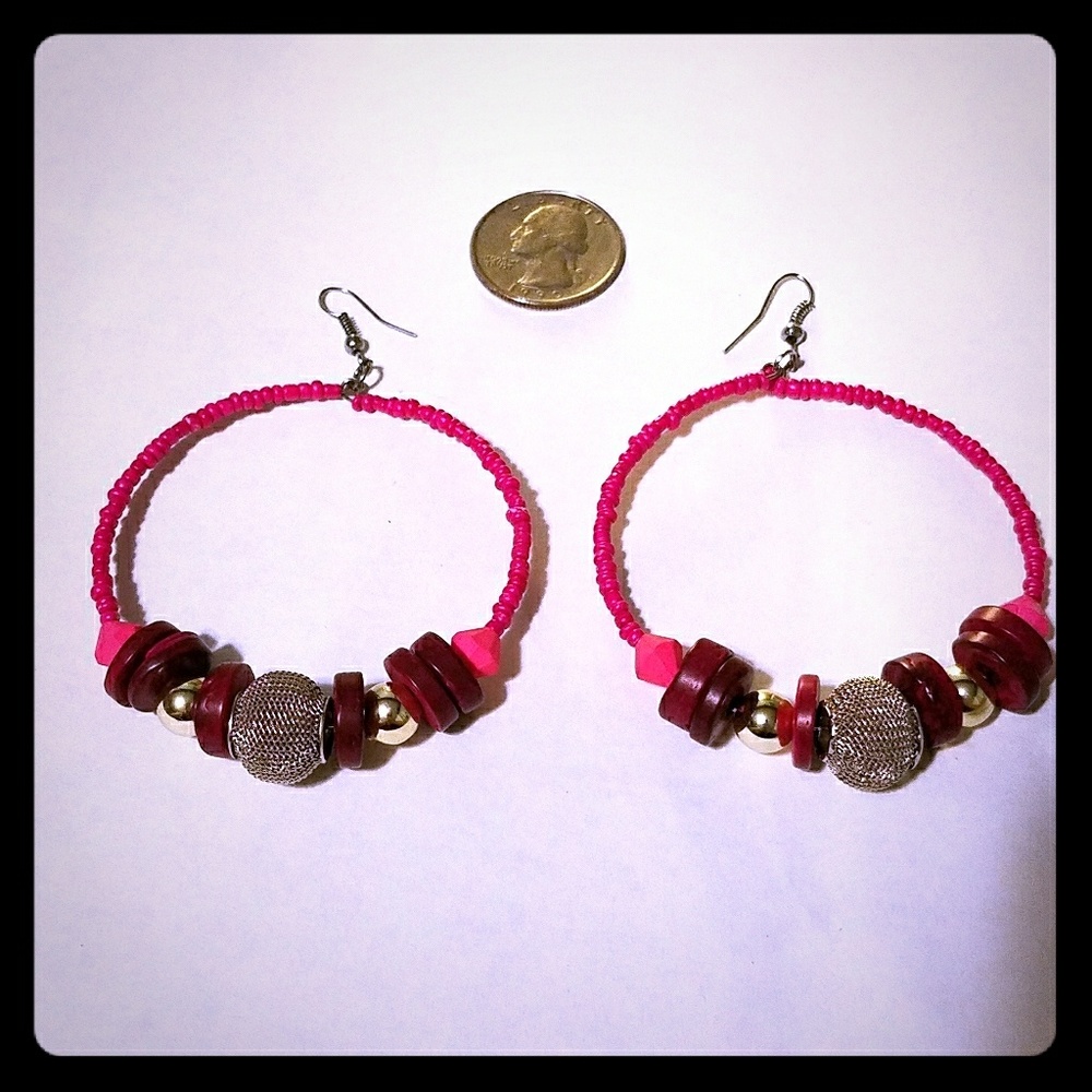Hot Pink Dangling Hoop Earrings
